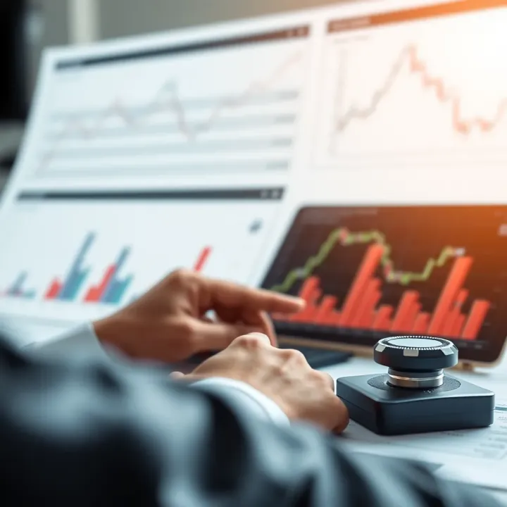 Visualization of data interpretation with charts and strategic decision-making icons
