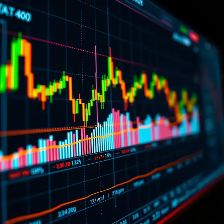 Chart showing stock market fluctuations with highlighted key technical indicators