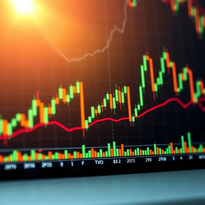 Graph showing financial market trends and candlestick patterns