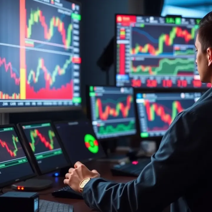 Practical Techniques for Consistent Day Trading Success Trader analyzing multiple screens displaying market data and financial charts