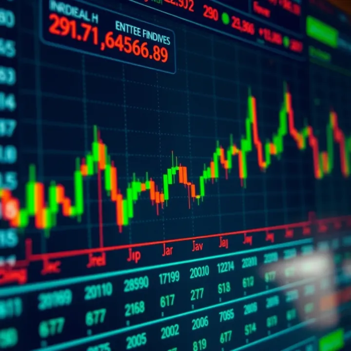 Graph showing price fluctuations and trading volume of stock market indices
