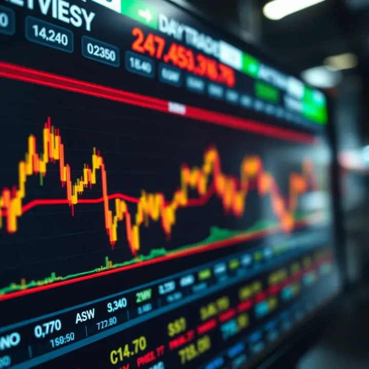 Graph displaying financial market fluctuations during a trading day