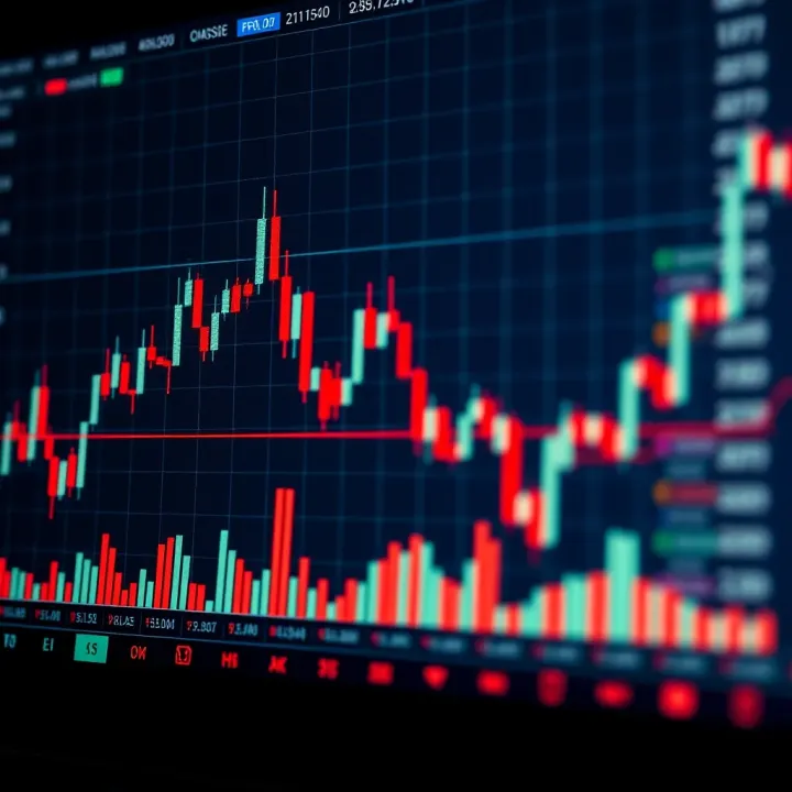 Graph showing stock market fluctuations with candlestick patterns