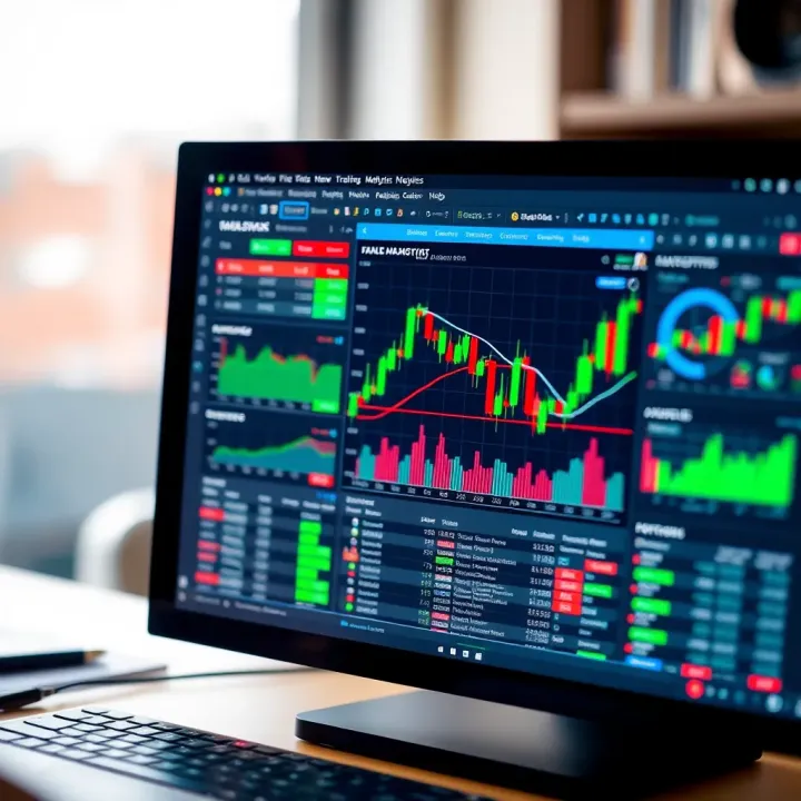 Trading Platform Interface with Market Analysis Tools Computer screen showing trading platform interface with market analysis tools