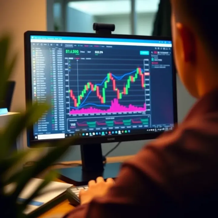 Graph showing the simulation of mini index trading on a computer screen