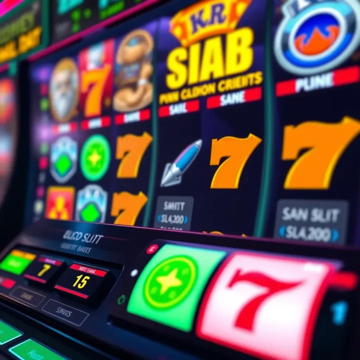 Interface of a slot game demo showing vibrant reels and symbols with virtual credits