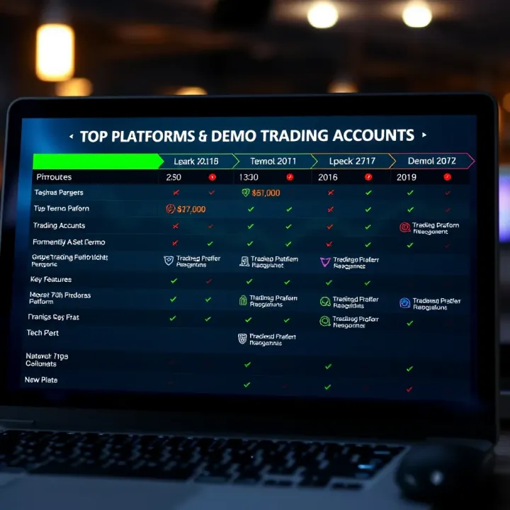 Comparison chart of top trading platforms offering free demo accounts with key features
