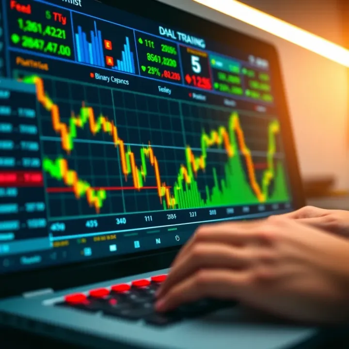 Illustration of digital financial dashboard displaying binary option market data