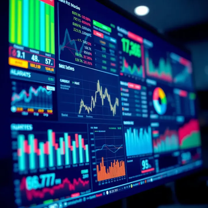 Detailed market research data visualization on digital screen