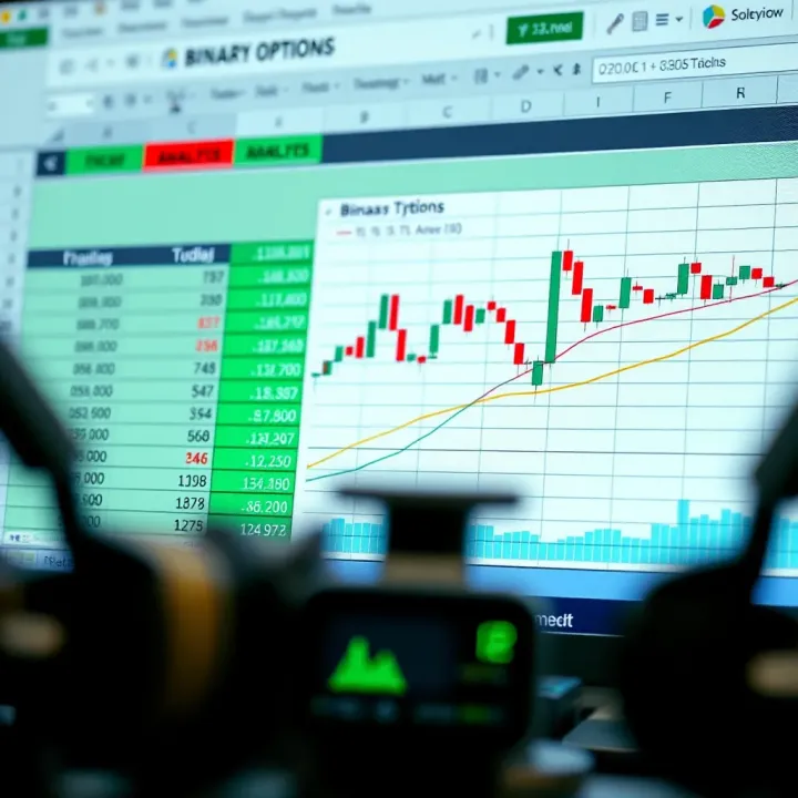 Excel spreadsheet displaying binary options data with charts and formulas