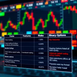 Comparison of Forex Trading and Binary Options Key Characteristics Comparison table showing key features and risks of Forex trading versus binary options
