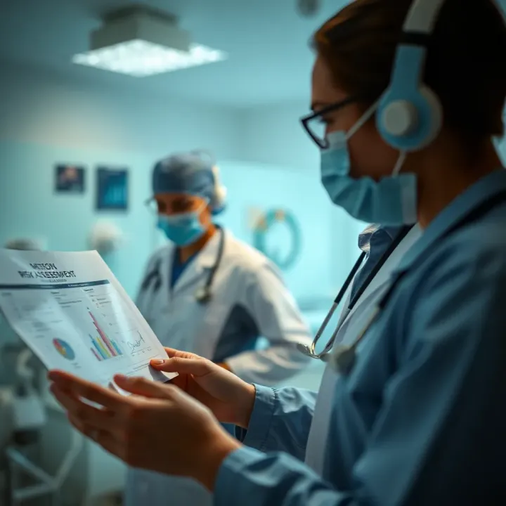 Medical staff reviewing risk assessment charts in a clinical setting