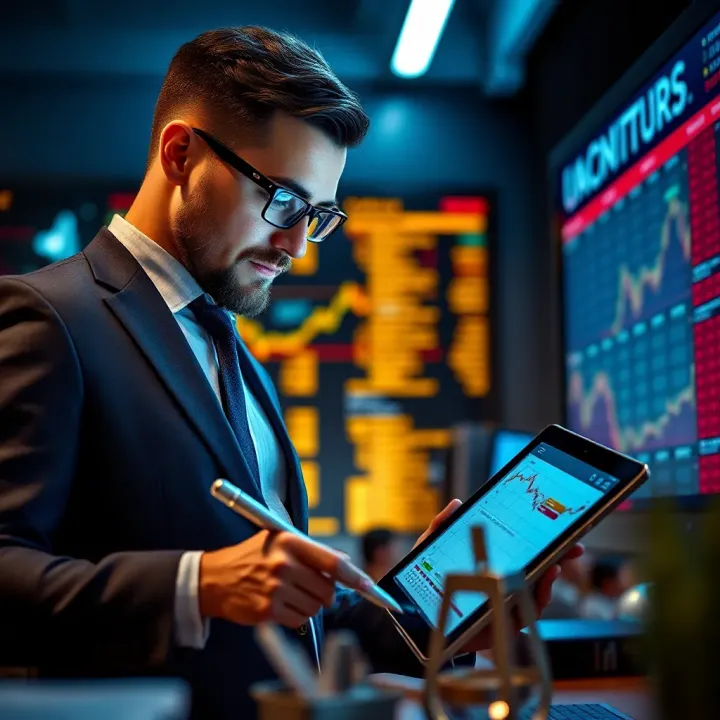Investor analyzing economic calendar data on digital device for informed decision making
