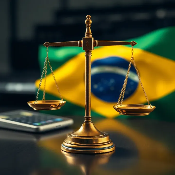 Illustration of legal scales with Brazilian flag symbolizing regulation of binary options investment in Brazil