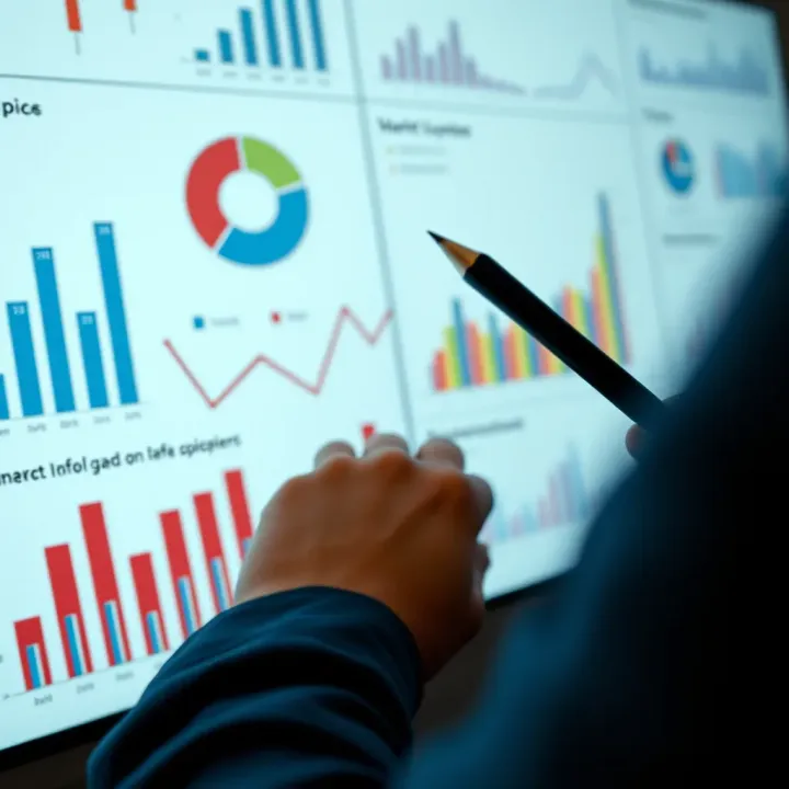 Detailed market research charts with graphs and data points showcasing target audience analysis and competitor evaluation