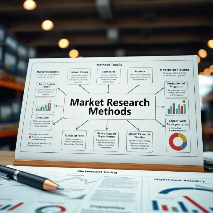 Diagram illustrating market research methods and application tools for identifying business opportunities