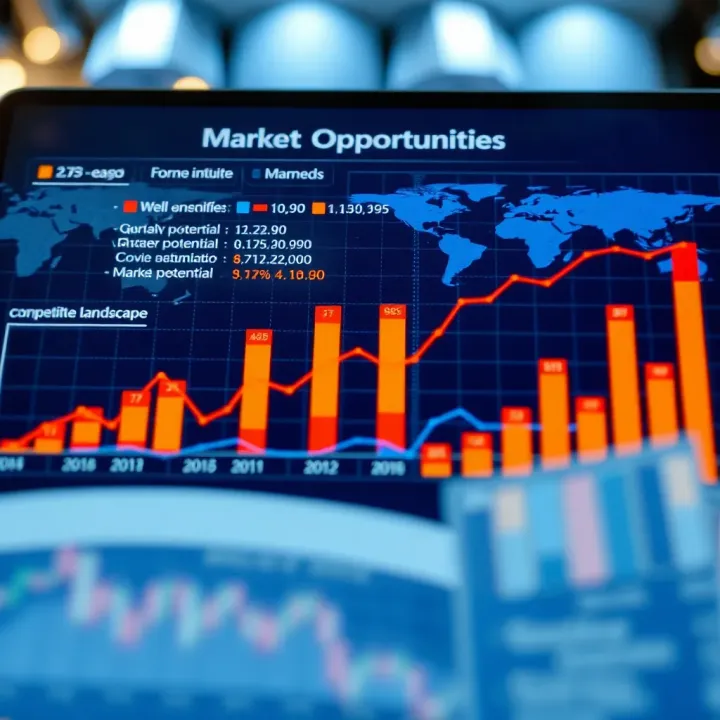 Graph showing market opportunity analysis with growth potential and competitive landscape