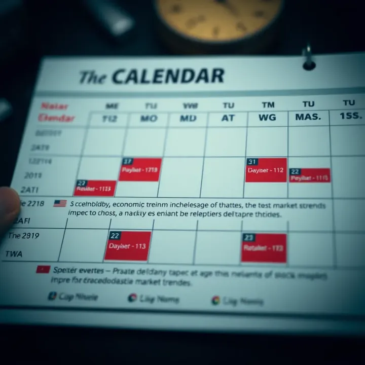 Graphic showing a calendar with highlighted dates for major economic events and their impact on stock market trends