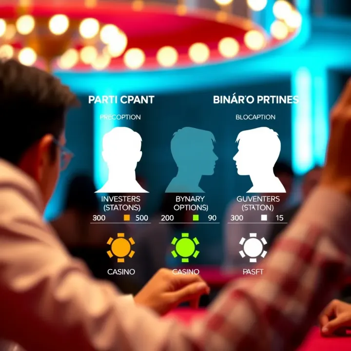 Infographic illustrating participant profiles including typical investor and player characteristics in binary options and casino environments