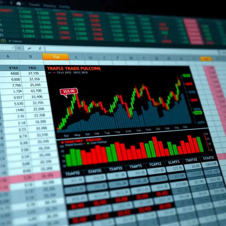 Graph and tables within a spreadsheet illustrating performance analysis and trade outcomes