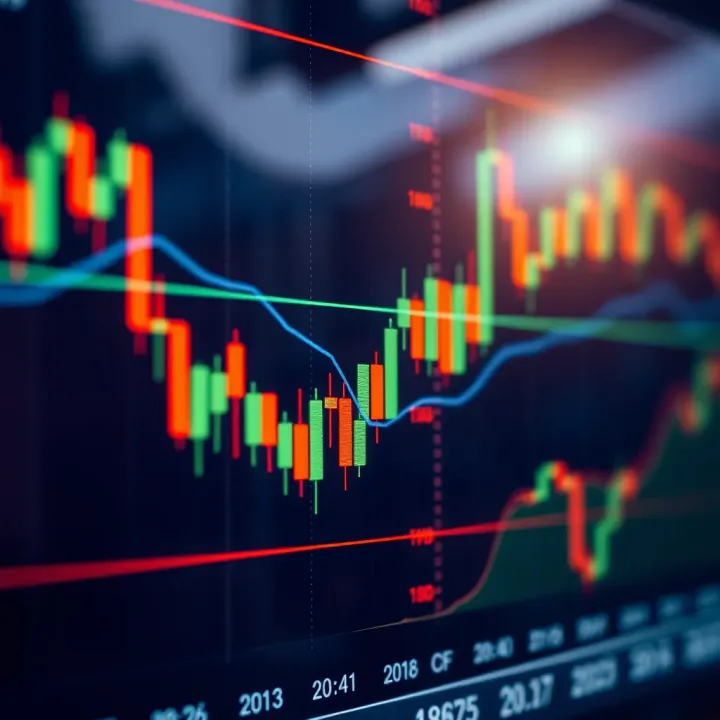 Candlestick chart showing key price action patterns and trend lines
