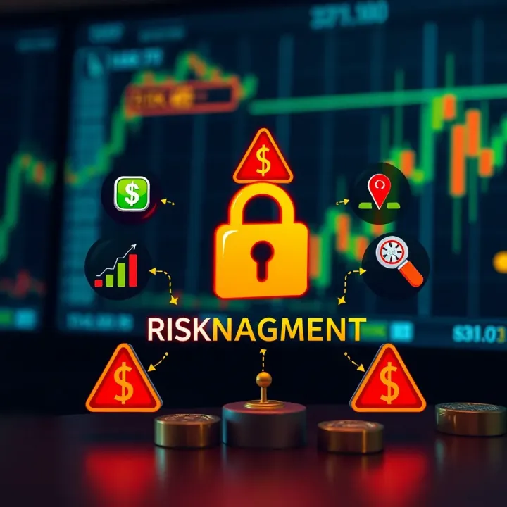 Effective Risk Management in Binary Options Investment Visual representation of risk management strategies in financial trading with secure investment icons and alert symbols
