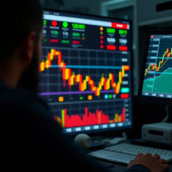 Illustration of binary options trading concepts with charts and digital graphs