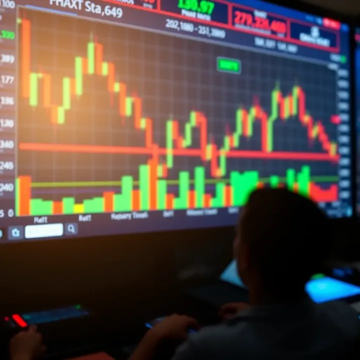 Illustration showing a digital interface with charts and binary options trading elements