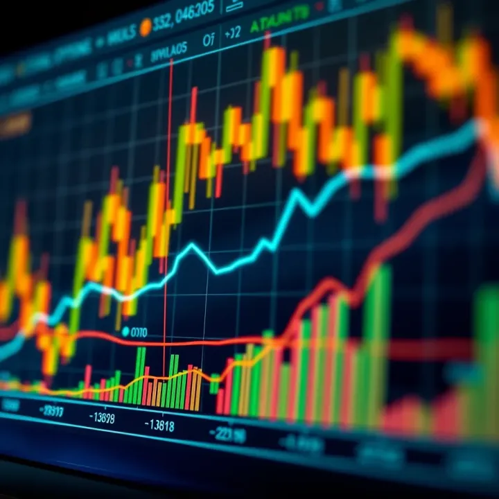 Graph illustrating binary options trading with upward and downward trends