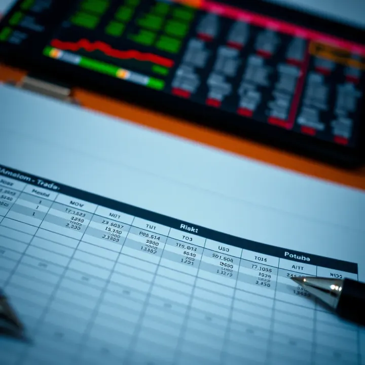 Detailed spreadsheet showing binary options trading data and risk management columns